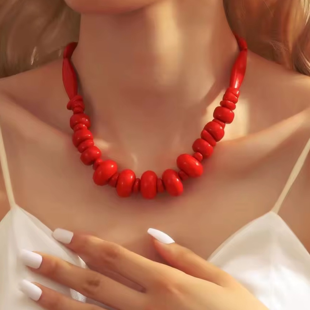 Red Coral Branch Statement Necklace – Bold Ocean-Inspired Chunky Bib Jewelry - Picture 5 of 6